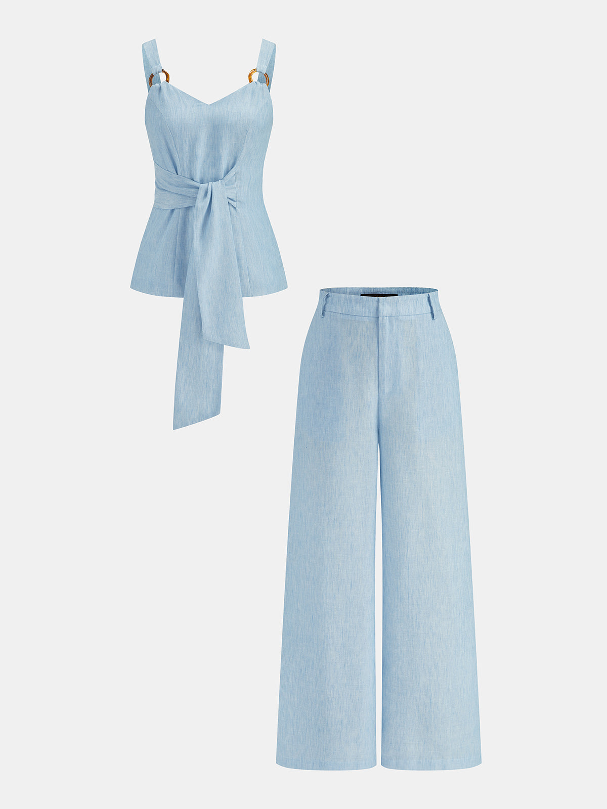 Ring Detail Tie-Waist Top & Pants Set