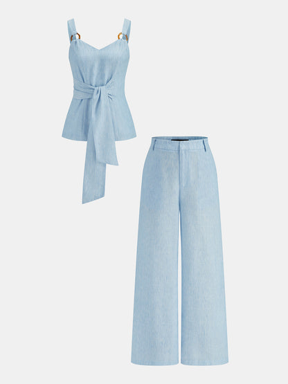 Ring Detail Tie-Waist Top & Pants Set