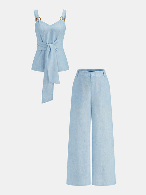 Ring Detail Tie-Waist Top & Pants Set