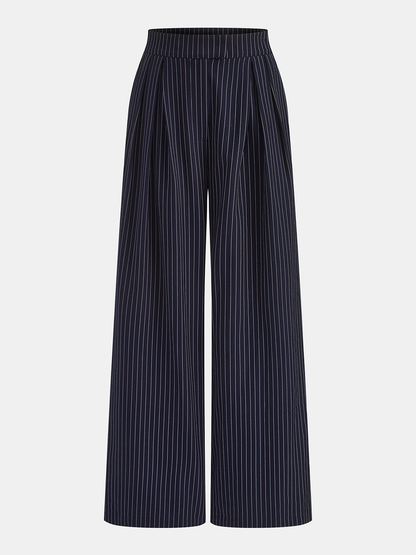 Mid Waist Tie Cuff Striped Pants