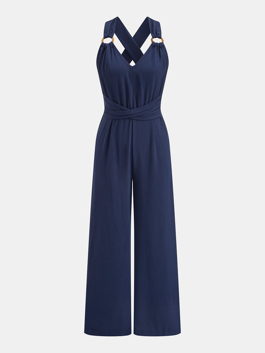 O-Ring Cross Back Wide Leg Jumpsuit
