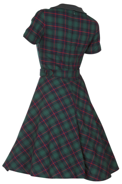 Evelyn Retro Check Swing Dress in Green