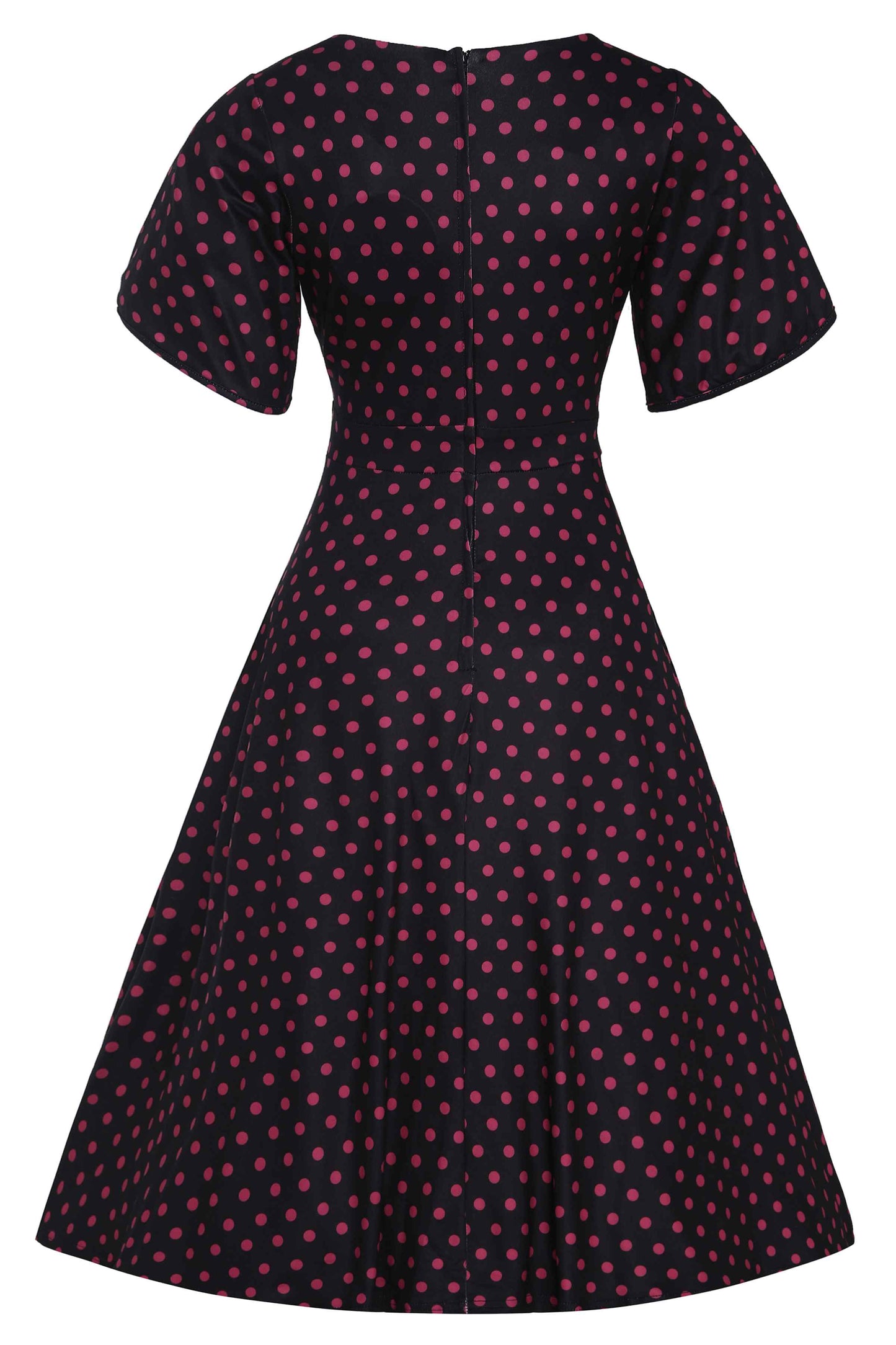 Janice Sleeved Flared Tea Dress in Black Polka Dot Print