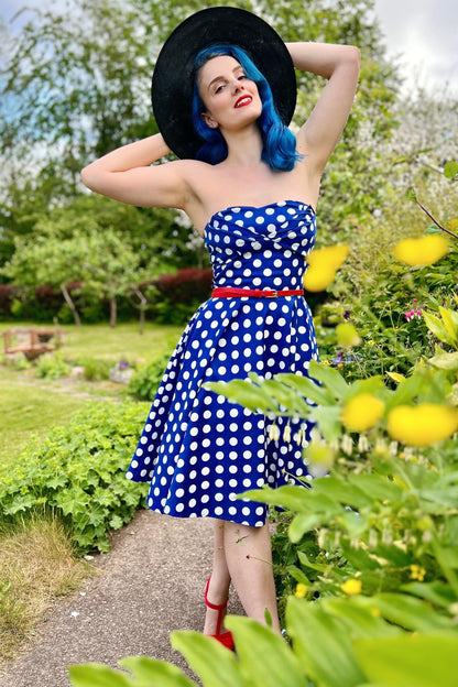 Melissa Bandeau Retro Rockabilly Dress in Navy