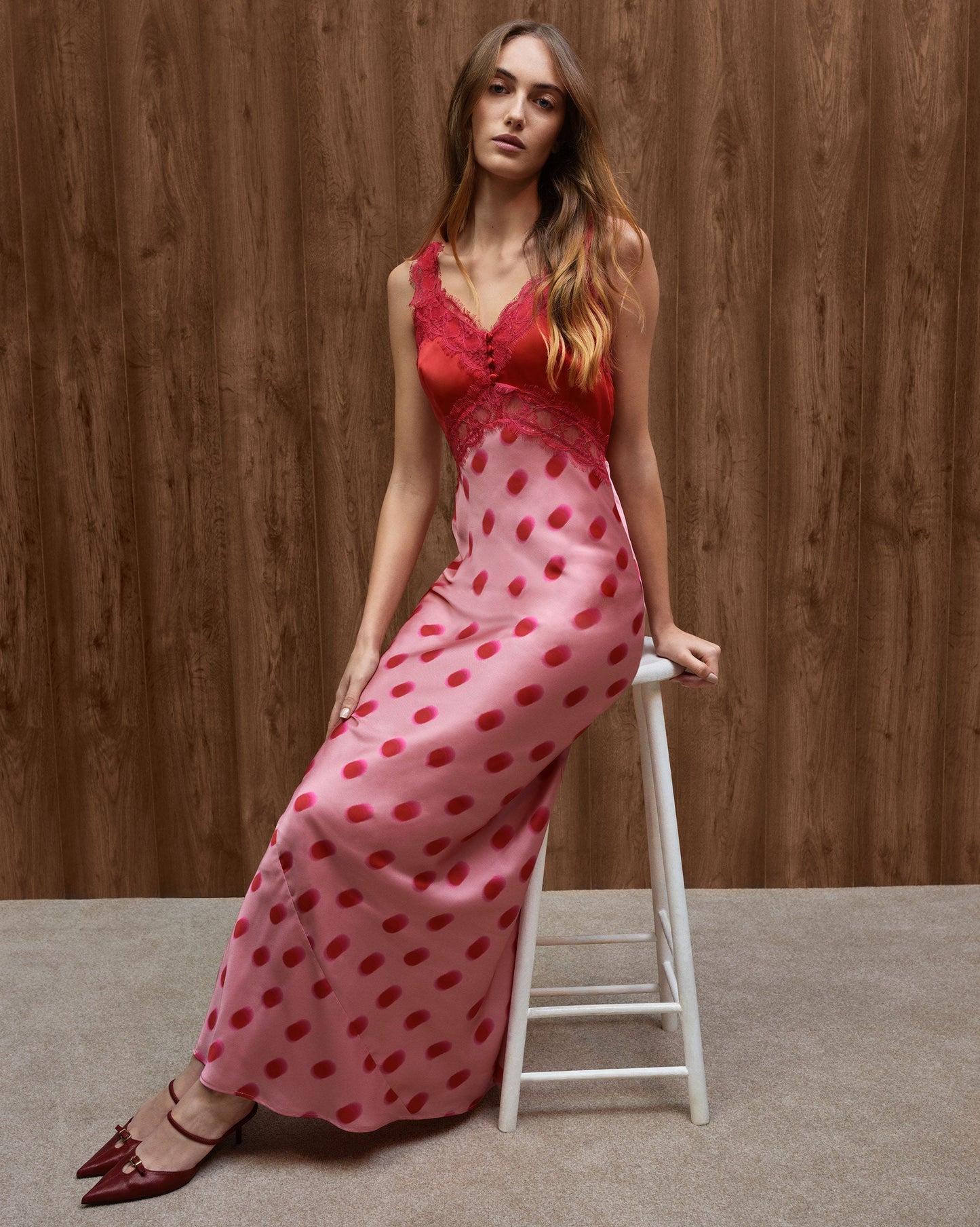 Allie Dress in Pink and Red Large Polka Dot