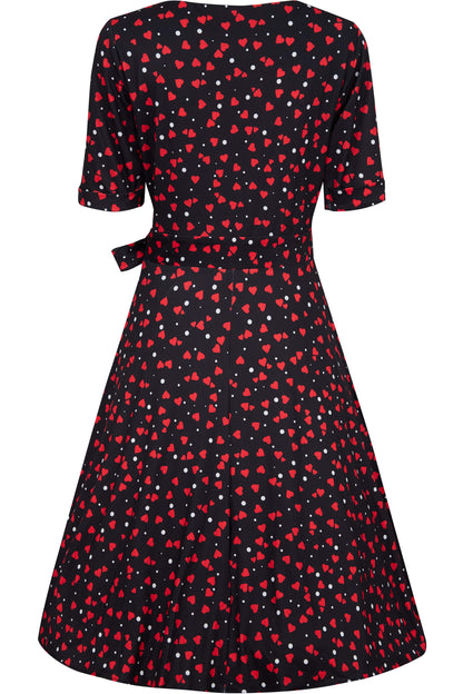 Matilda Black Heart Print Wrap Dress