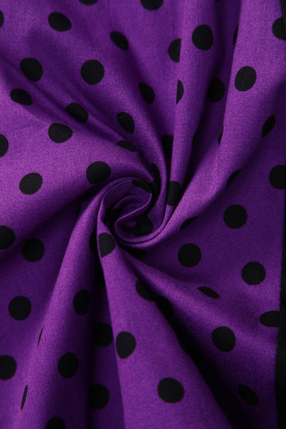 Judith Pleated Black/Purple Dress With Polka Dots
