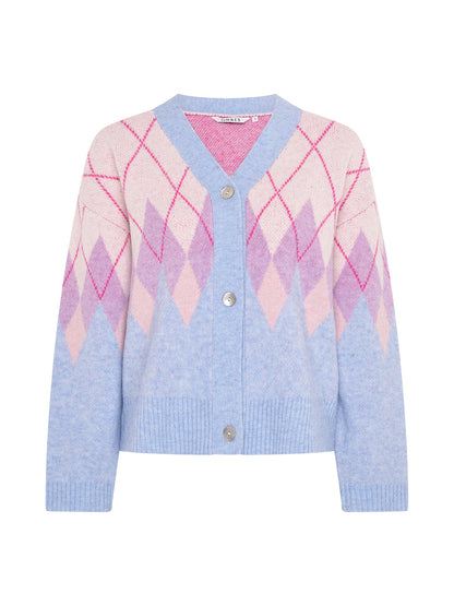 Henni Fluffy Argyle Cardigan in Cream