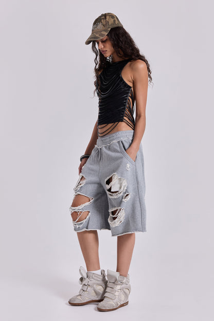 Grey Distressed Monster Shorts