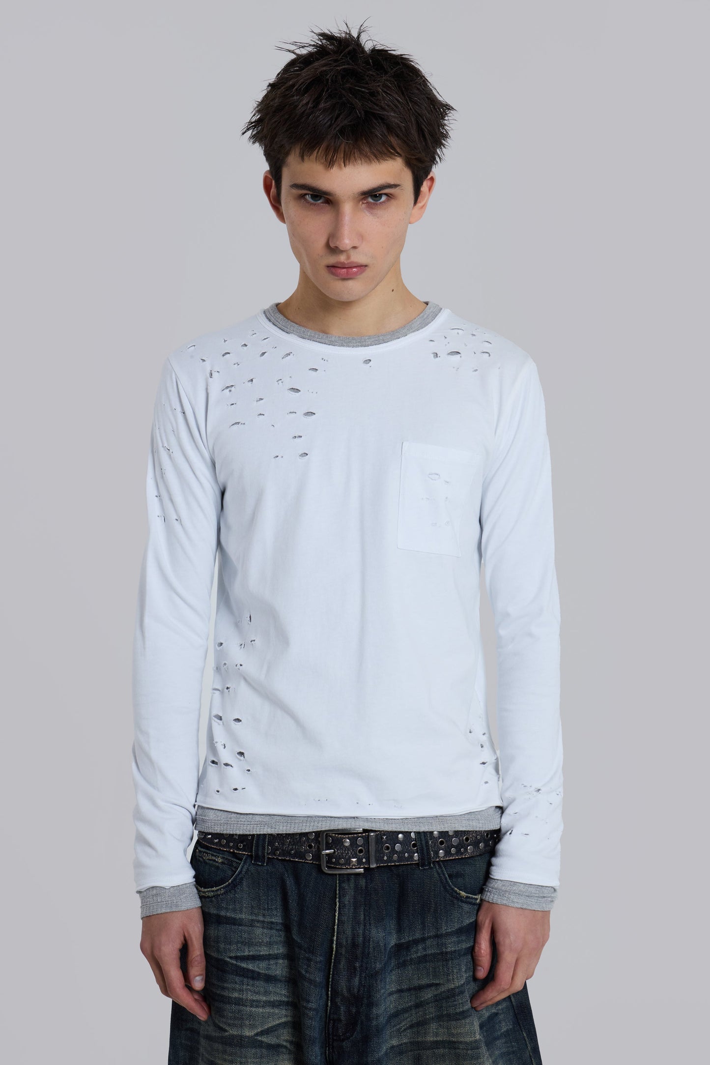 Distressed Double-Layered Waffle Top