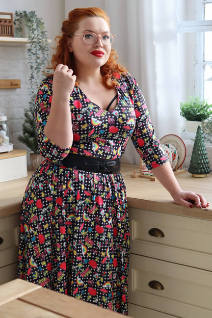 Billie Long Sleeved Retro Pop Art Dress