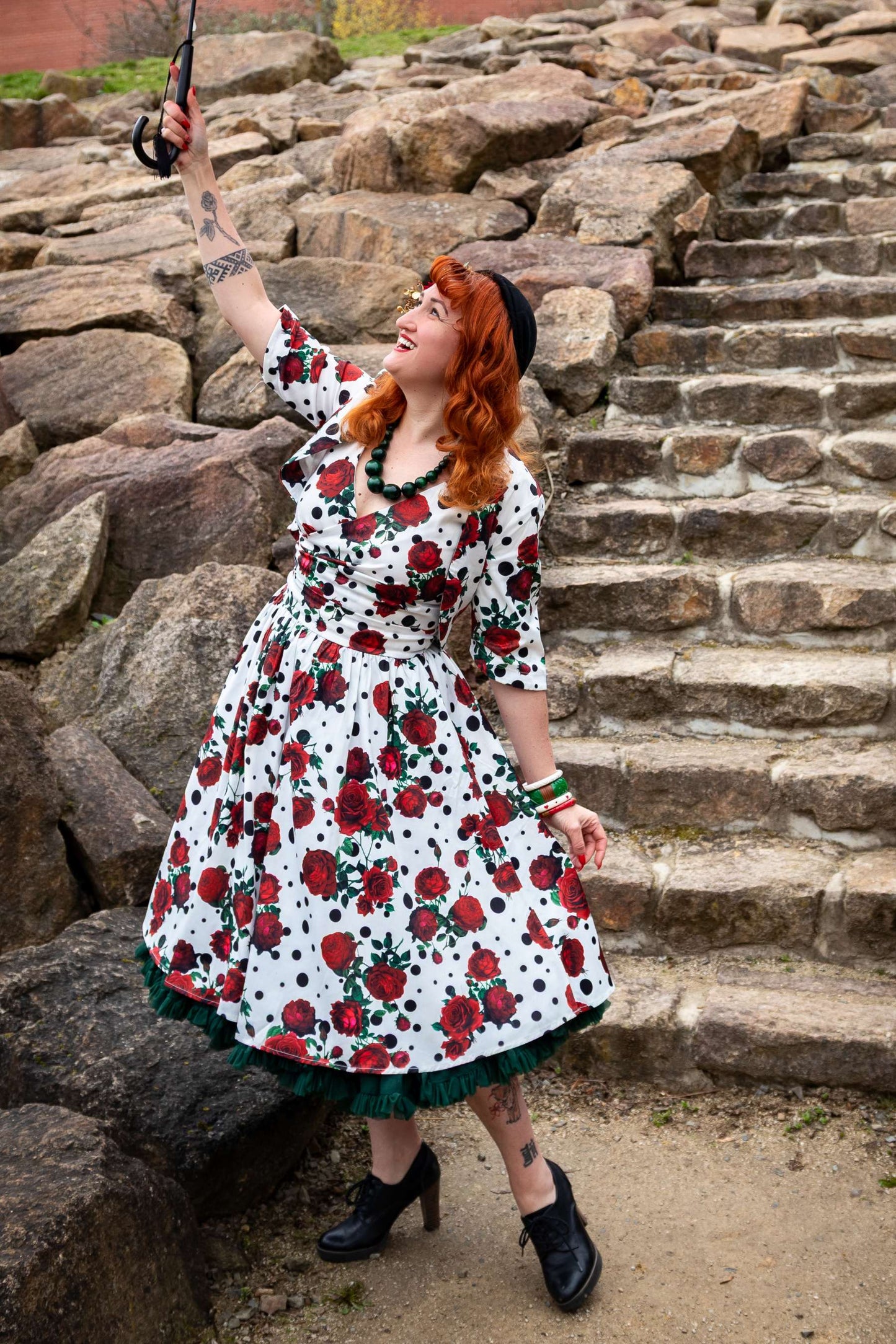 Lisette Retro Polka Dot & Rose Bolero Jacket