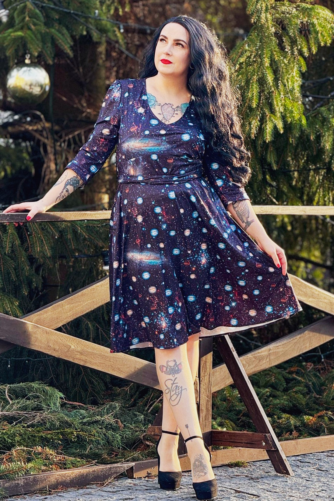 Katherine Black Space Long Sleeved Dress