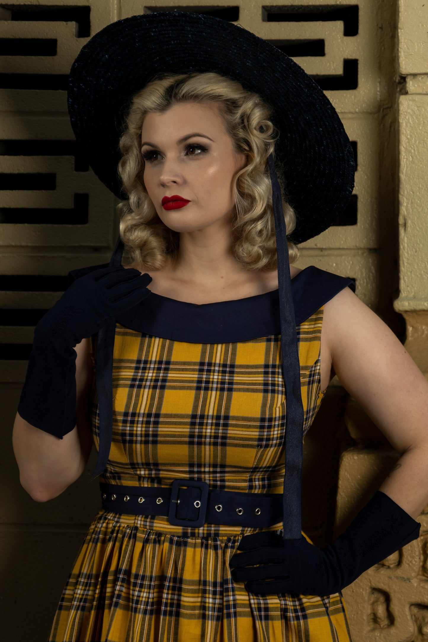 Cindy Navy & Yellow Tartan Circle Dress