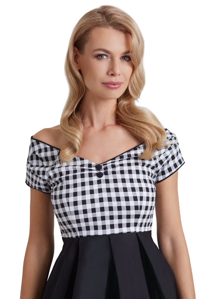Lily Off Shoulder Black/White Gingham Swing Dress