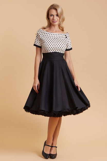 Darlene Retro Polka Swing Dress in Beige-Black