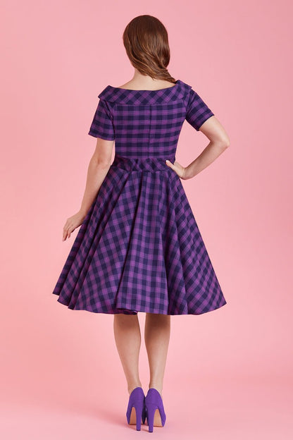 Darlene Retro Purple Tartan Circle Dress