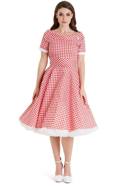 Darlene Retro Red Gingham Swing Dress
