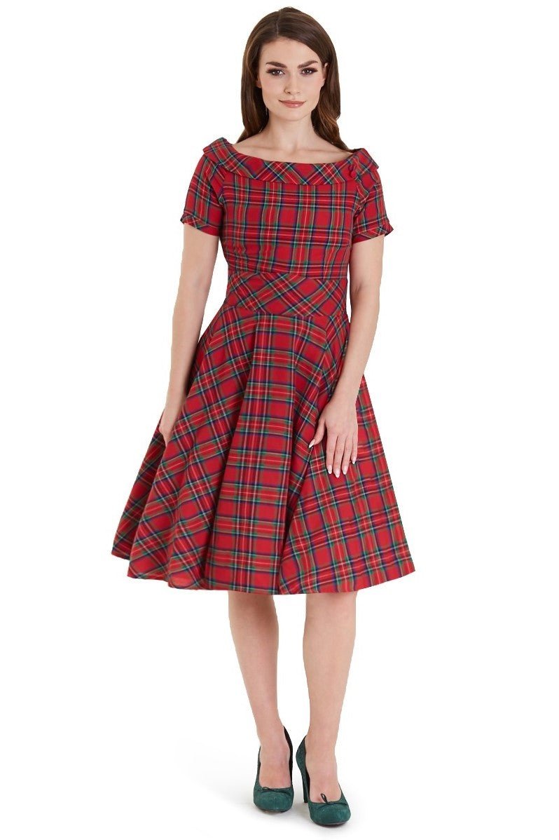 Darlene Retro Highland Red Tartan Circle Dress