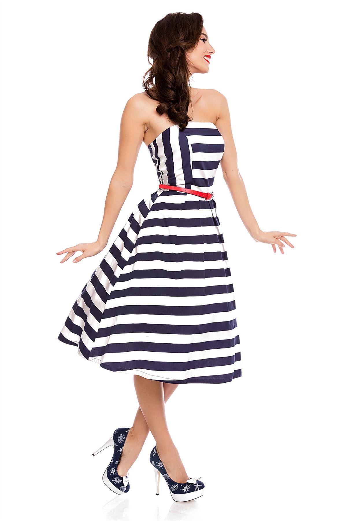 Lana Striped Strapless Swing Dress in Blue-White