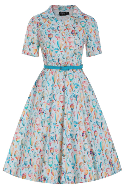 Penelope Hot Air Balloon Festival Shirt Dress In Light Blue