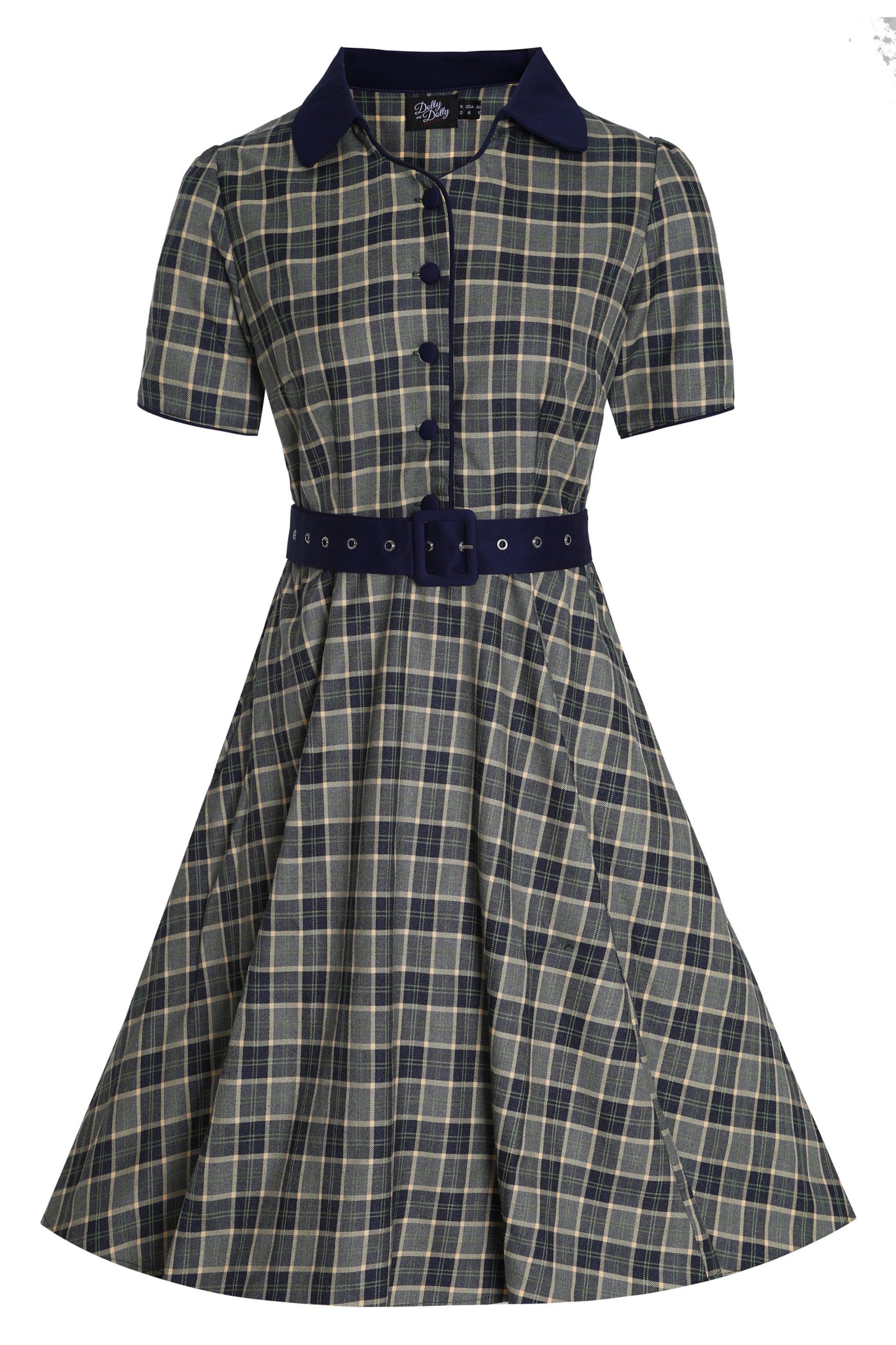 Penelope Navy & Grey Tartan Shirt Dress