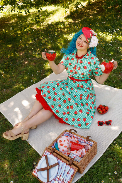 Mabel Strawberry Gingham Midi Shirt Dress