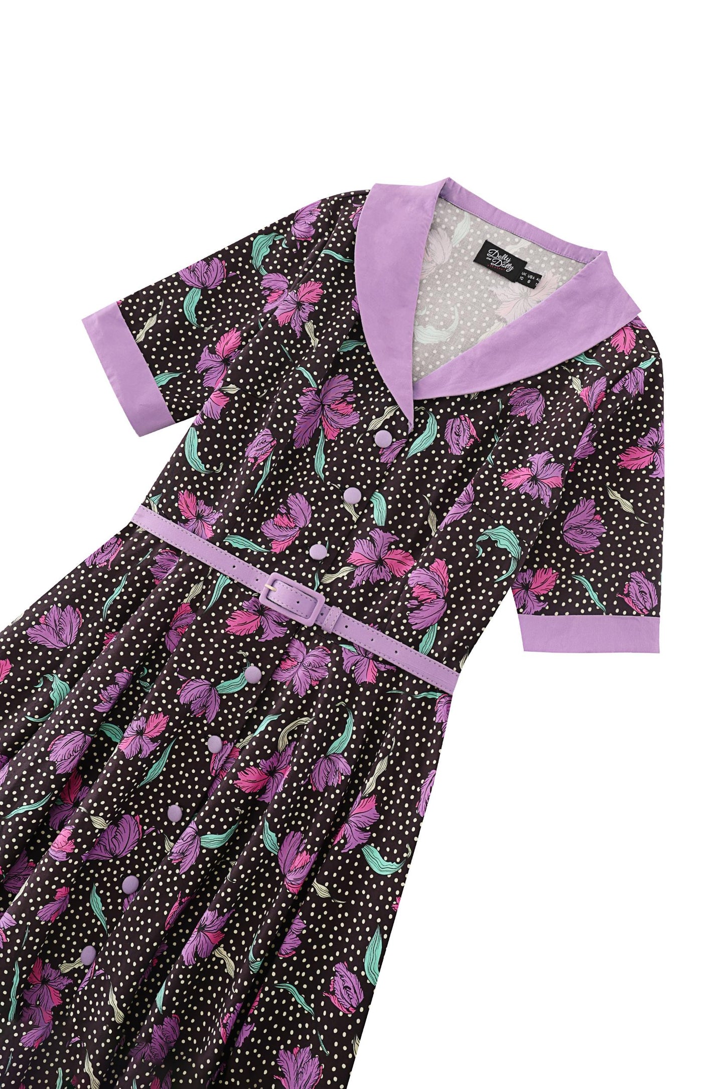 Mollie Purple Floral Full Circle Shirt Dress In Black
