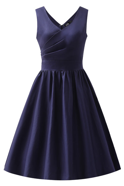 May Navy Blue V-Neck Swing Dress