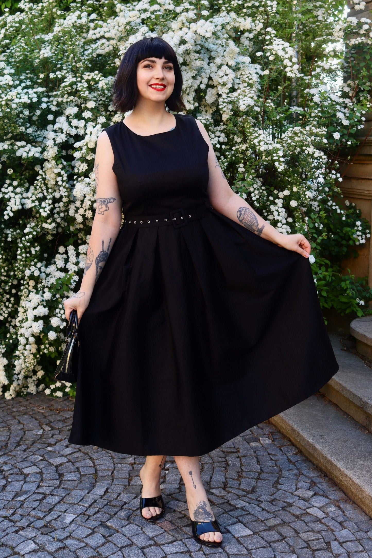 Helen Black Cotton Midi Dress