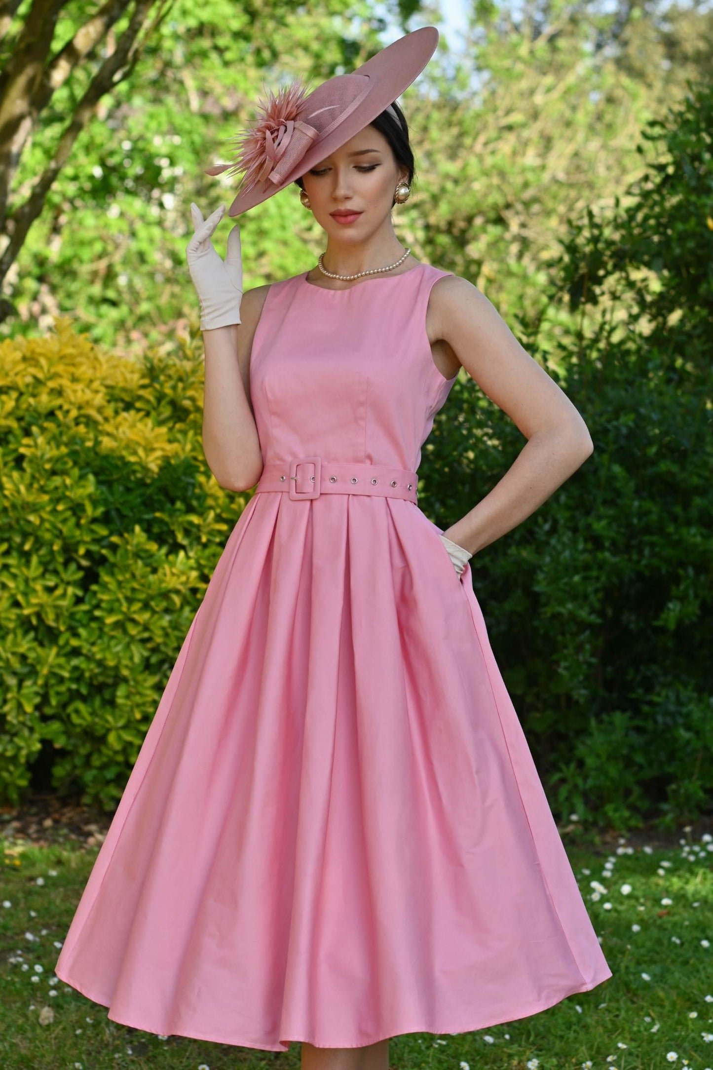 Helen Light Pink Cotton Midi Dress