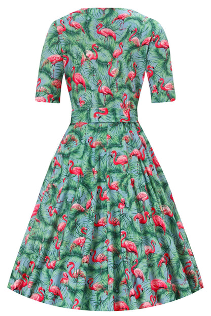 Matilda Flamingo Wrap Dress in Blue