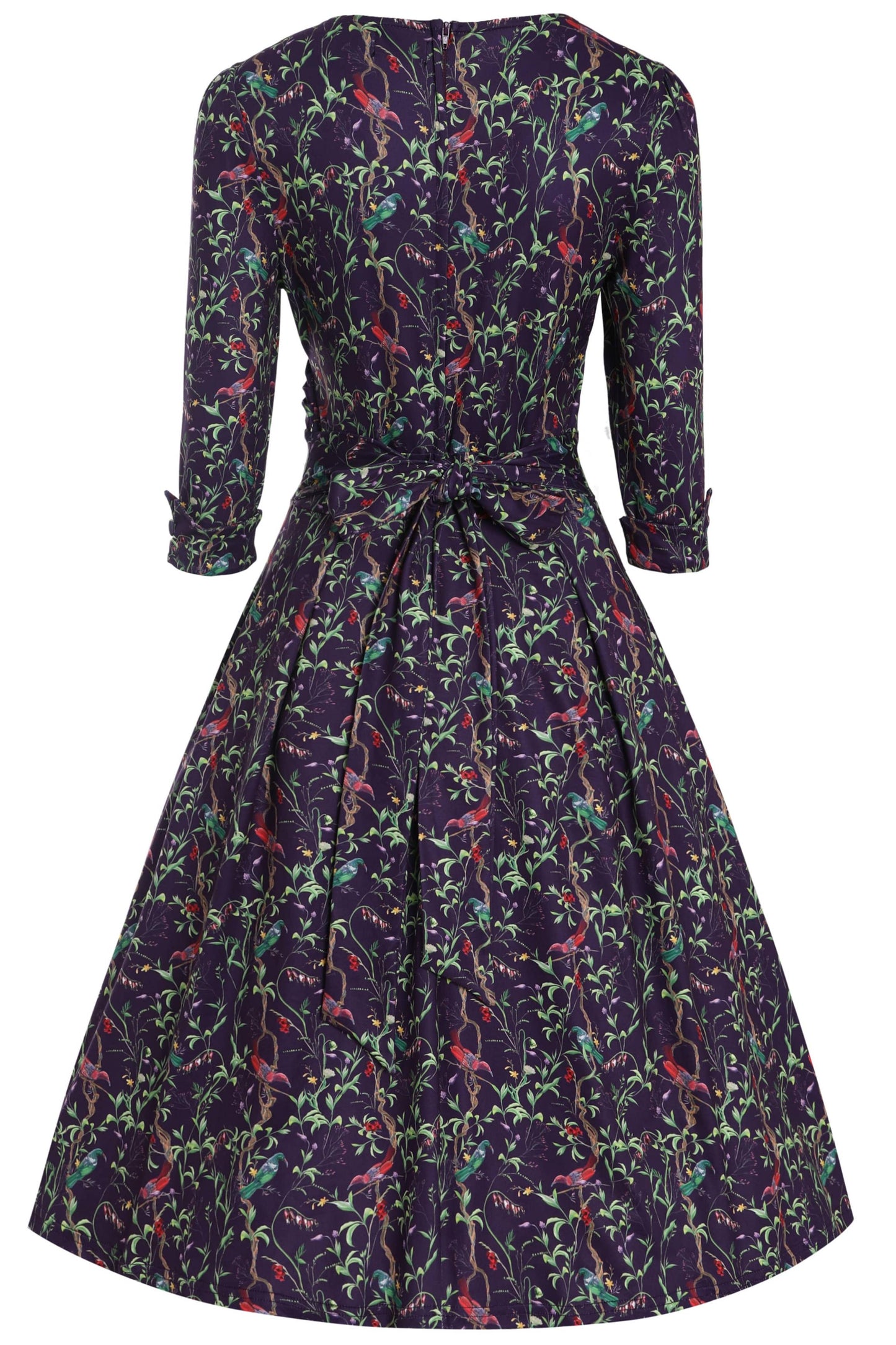 Katherine Purple Bird Long Sleeved Dress