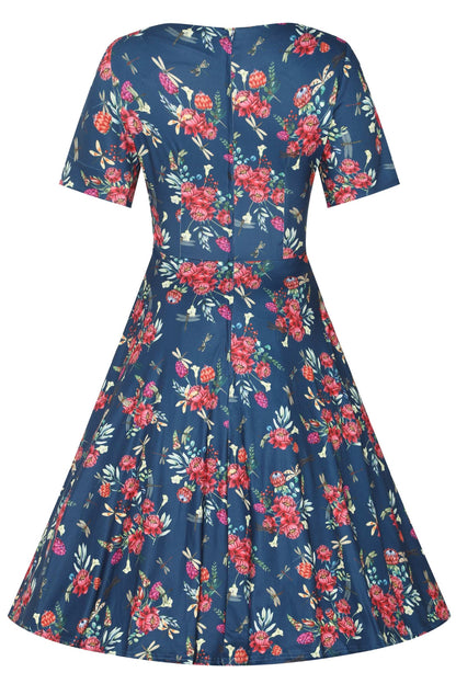 Brenda Floral Dragonfly Blue Dress