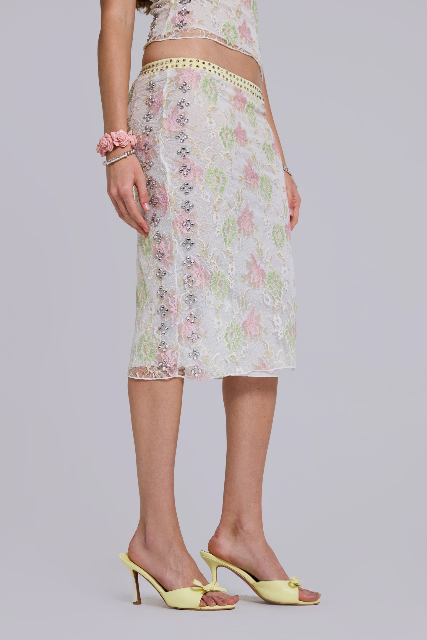 Fioretta Studded Lace Midi Skirt