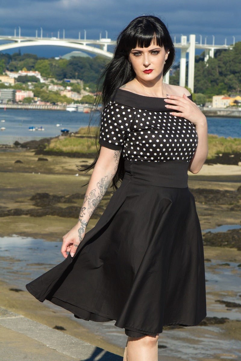 Darlene Black and White Polka Dot Swing Dress