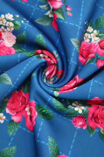Aisley Blue Rose Pleated Midi Skirt