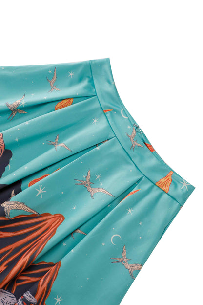 Aisley Dinosaur Extinction Pleated Midi Skirt