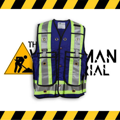 Big K hi-end surveyor safety vests in blue.