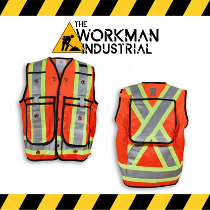Big K hi-end surveyor safety vests in orange.