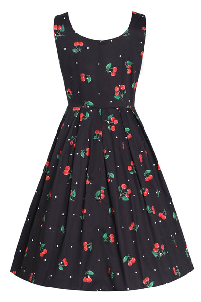 Amanda Black Cherry Retro Flared Dress In Cotton