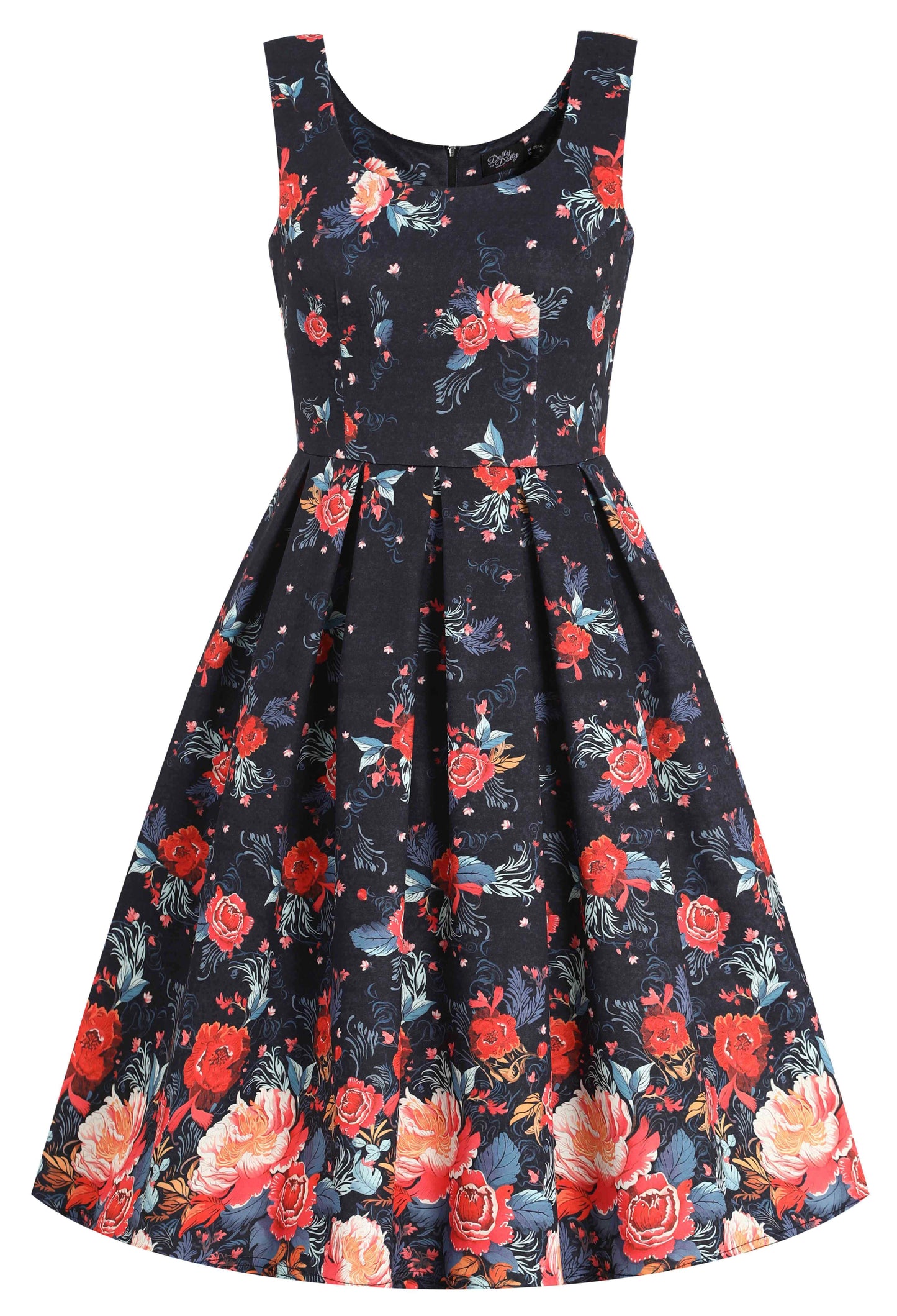 Amanda Black Tapestry Floral Swing Dress