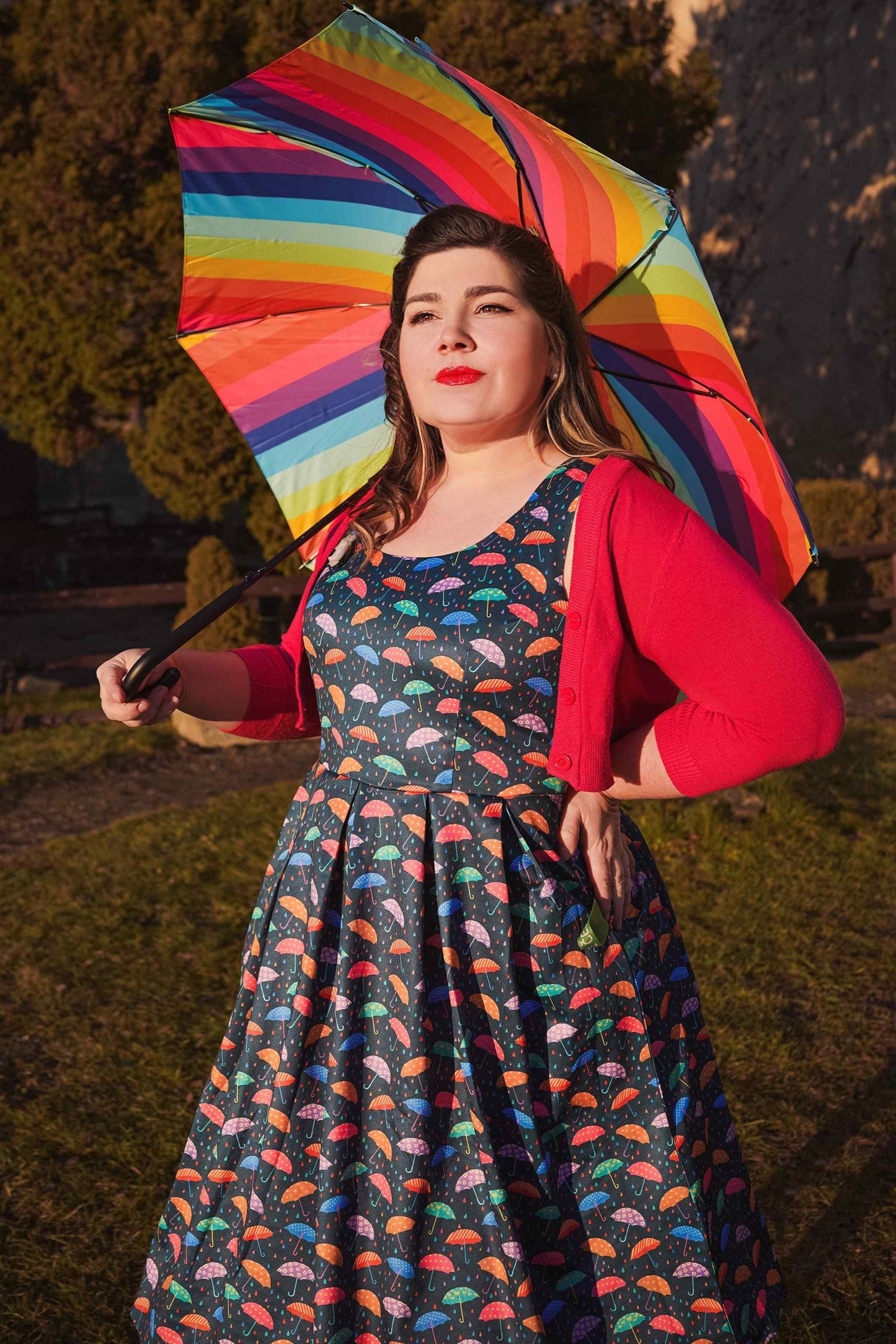 Amanda Blue Umbrella Print Swing Dress