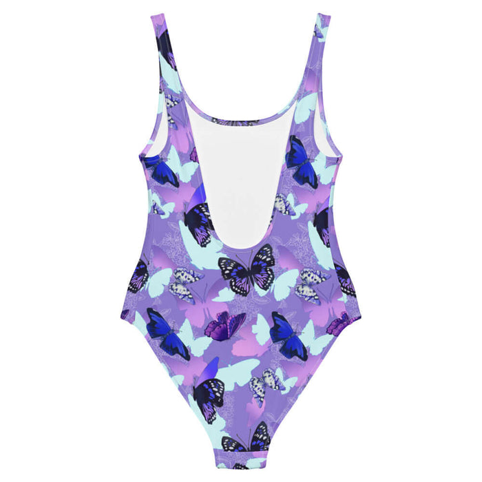 Butterfly kawaii one-piece swimsuit with navy butterflies and white-spotted wings