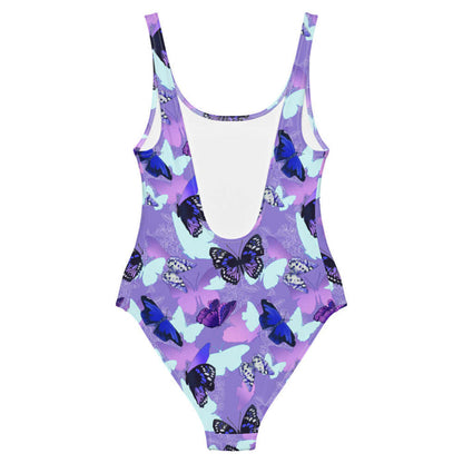 Butterfly kawaii one-piece swimsuit with navy butterflies and white-spotted wings