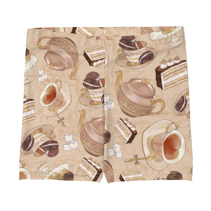 Latte kawaii Café shorts with heart-shaped teacups and ornate teapots