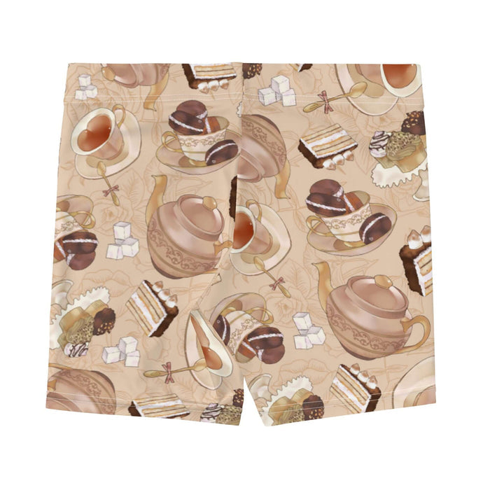 Latte kawaii Café shorts with heart-shaped teacups and sugar cubes