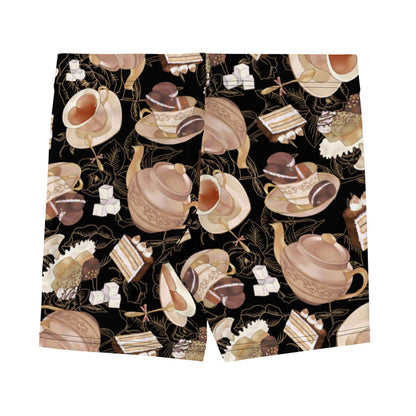 Latte kawaii Café shorts with heart-shaped teacups and chocolate macarons