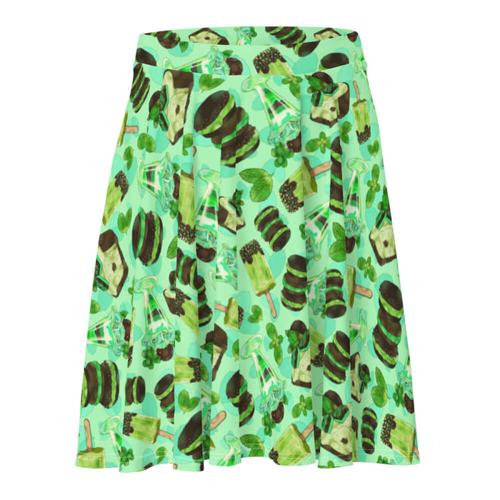 Choco Mint kawaii skater skirt in mint with mint popsicles and mint-cream cookies