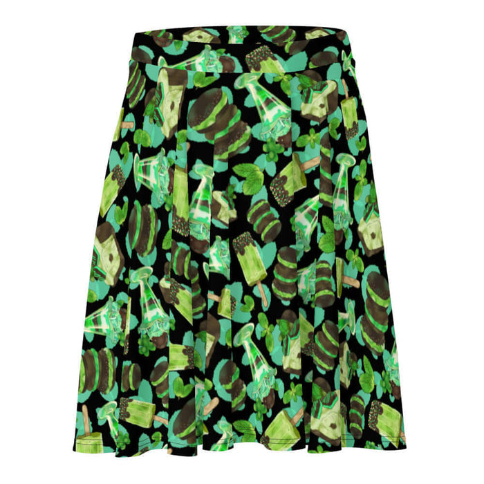 Choco Mint kawaii skater skirt in mint with chocolate-dipped popsicles and fresh mint leaves